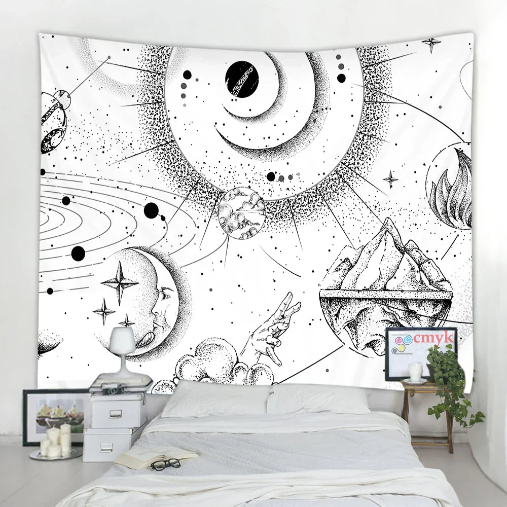 Decorbites™ Schwarz-Weiß-Sterne-Mandalas-Tapisserie - Wohnraumausstattung