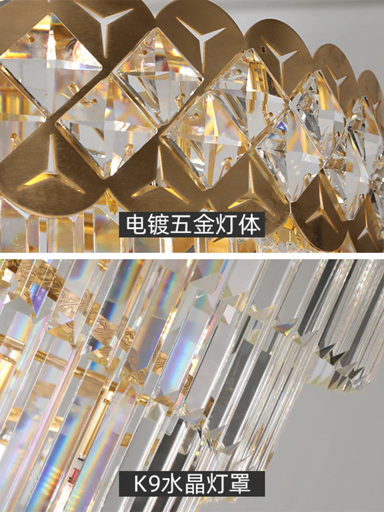 Decorbites™ Gold Edelstahl Kristall-Kronleuchter für die Beleuchtung langer Villen-Treppenhäuser