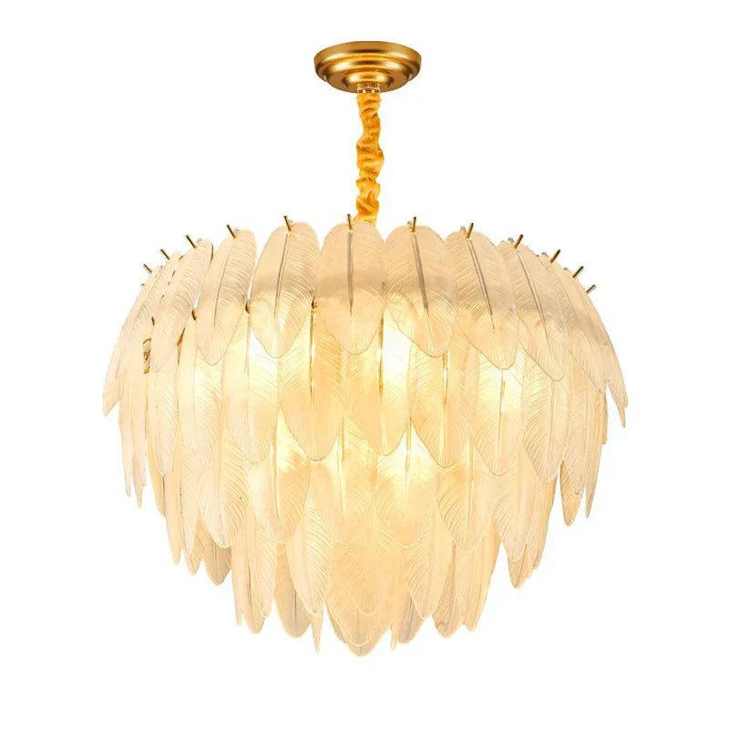 Decorbites™ Art-Deco-Weißglas-Feder-Kronleuchter mit LED-Beleuchtung für Eingangshalle & Schlafzimmer