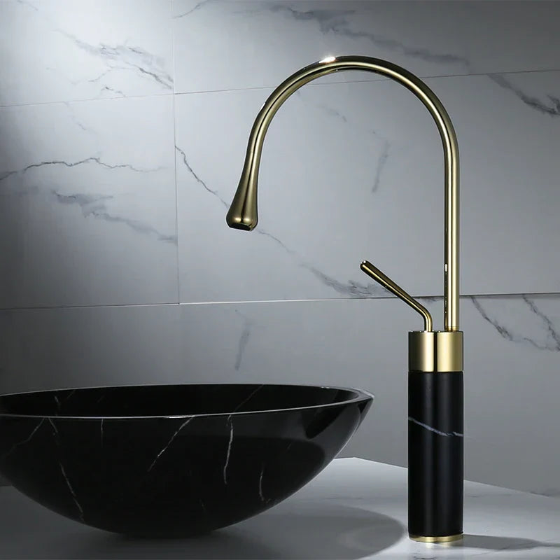 Gold Marble Basin Faucet Tall Style