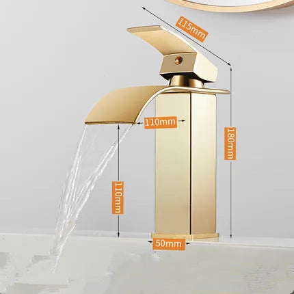 Decorbites™ Gold Wasserfall Beckenarmatur: Messing Badezimmer Mischbatterie, Heiß-Kalt Waschbeckenarmatur