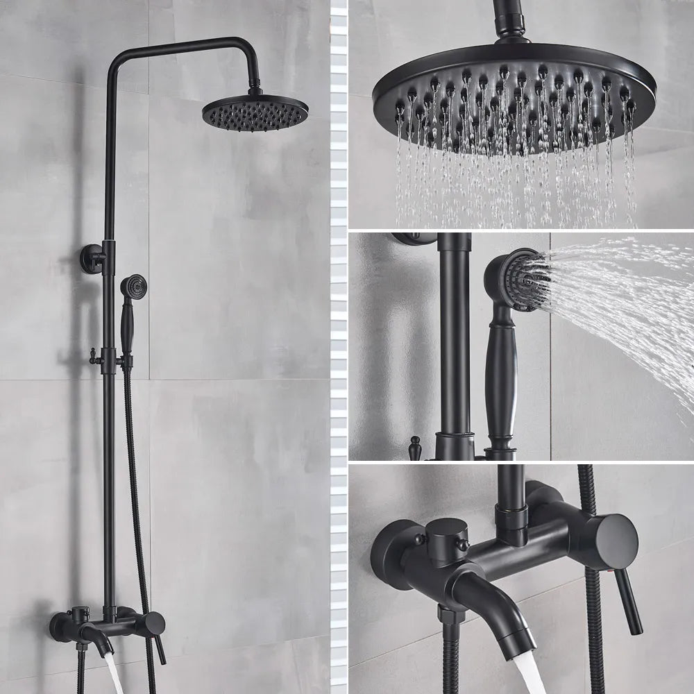 DecorBites™ Black Bronze Bathroom Shower Set with 8" Rainfall Head - Wall Mounted