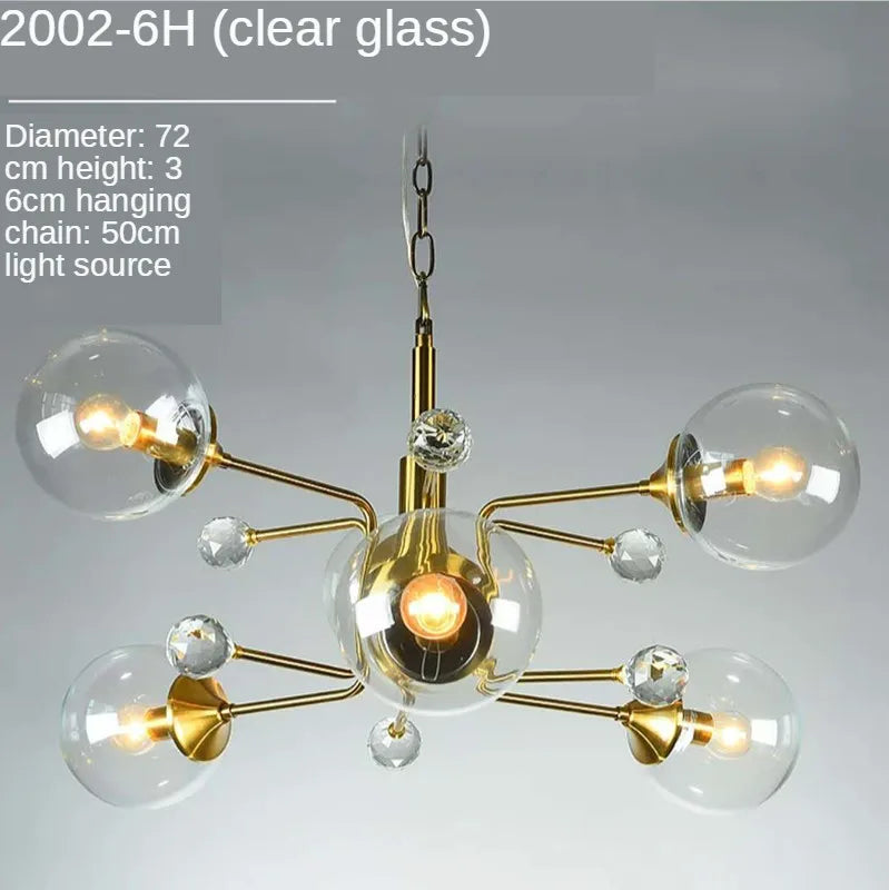 Gold Glass LED Chandelier 10-Head Clear Shades