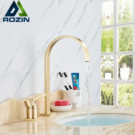 Decorbites™ Gebürsteter Gold Waschbeckenarmatur Einhebel Weitverbreiteter Badezimmer-Waschbecken-Mischbatterie