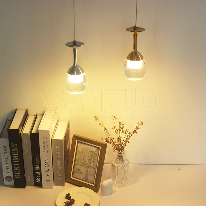 DecorBites™ LED Wine Glass Pendant Lights for Restaurant, Bar, and Dining Room