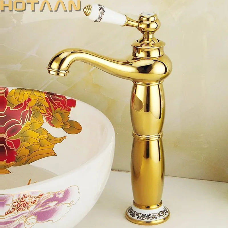 Gold Single Handle Faucet With Ceramic Taps