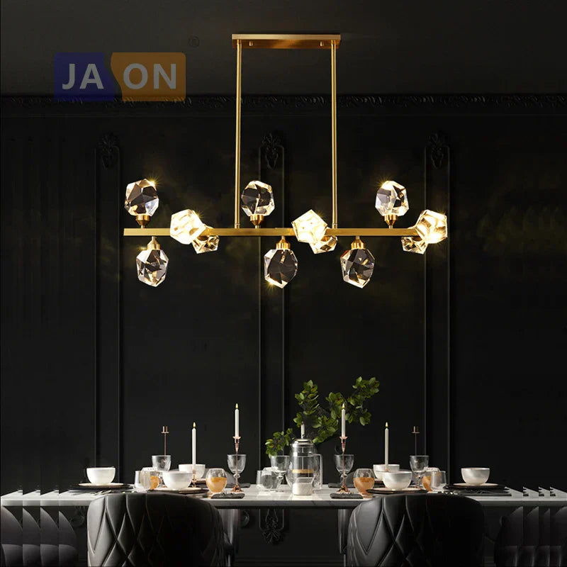 Decorbites™ Schwarzer Kristall-Kupfer-LED-Kronleuchter für das Esszimmer – Art-Deco-Hängeleuchte
