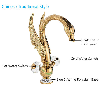 Decorbites™ Golden Swan Waschtischarmatur: Massives Messing, Aufsatzmontage, Zweigriff-Mischbatterie