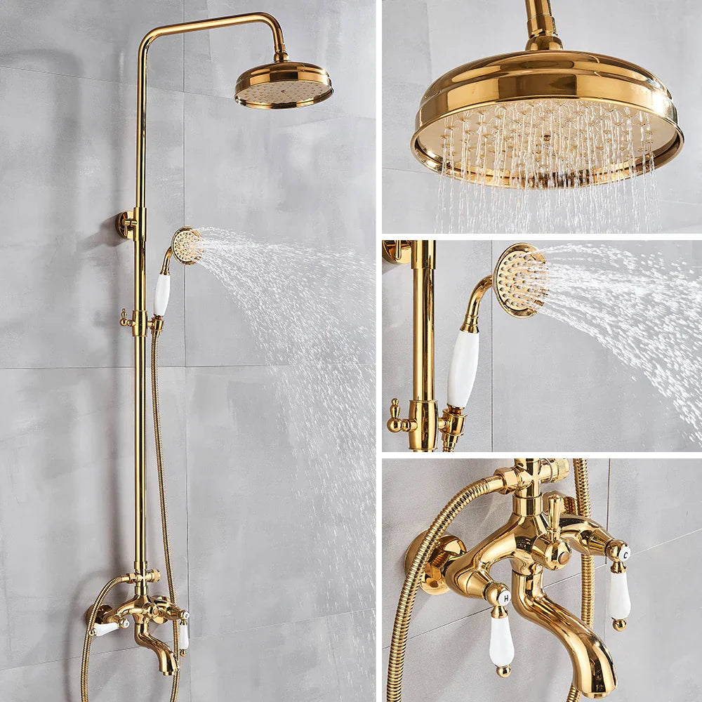 Gold Brass Tub Faucet Set