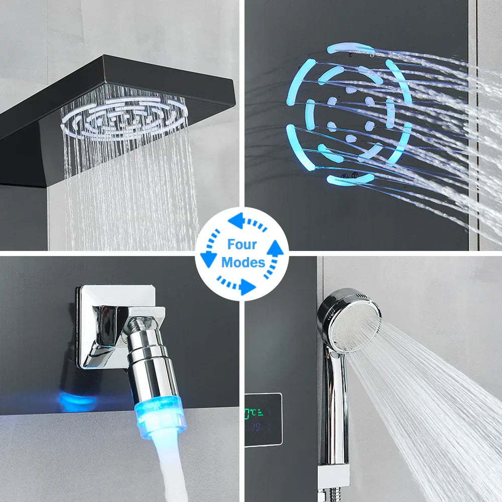 Decorbites™ LCD Schwarz LED Regendusche-Panel mit 5 Massagestrahlen Wandmontage