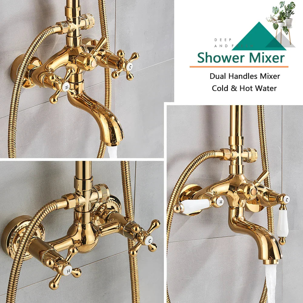 Gold Brass Tub Faucet Set