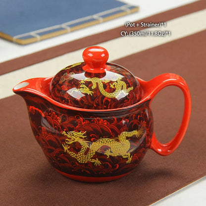 Decorbites™ Drachen-Teekanne-Teeset, Porzellan-Kung-Fu-Teegerät für Pu-Erh-Oolong-Zeremonie