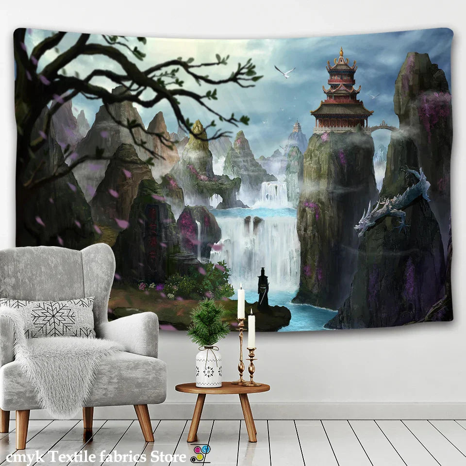 Decorbites™ Träumerisches Schloss-Pilz-Gobelin Psychedelisches Wandhänge Hippie-Kinder-Dekoration