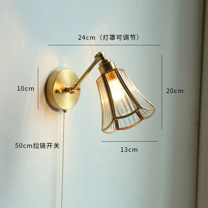 DecorBites™ Glass LED Bathroom Mirror Light Pull Chain Copper Wall Sconce
