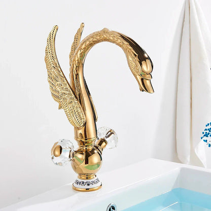 Decorbites™ Gold Swan Beckenarmatur: Aufsatz-Waschbeckenmischer mit Warm- und Kaltwasser