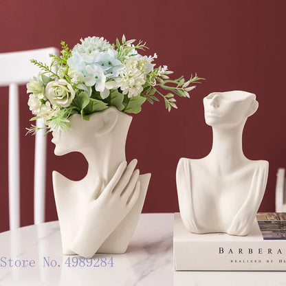 Decorbites™ Abstraktes Halbgesicht Keramikvasen-Porträt-Ornament Künstliches Handwerk