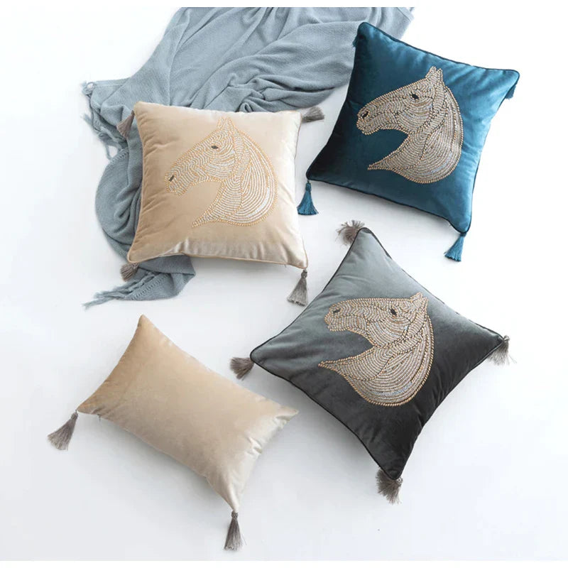 DecorBites™ Gold Rhinestone Square Pillow Case with Tassels Luxury Accent Decorative Cover