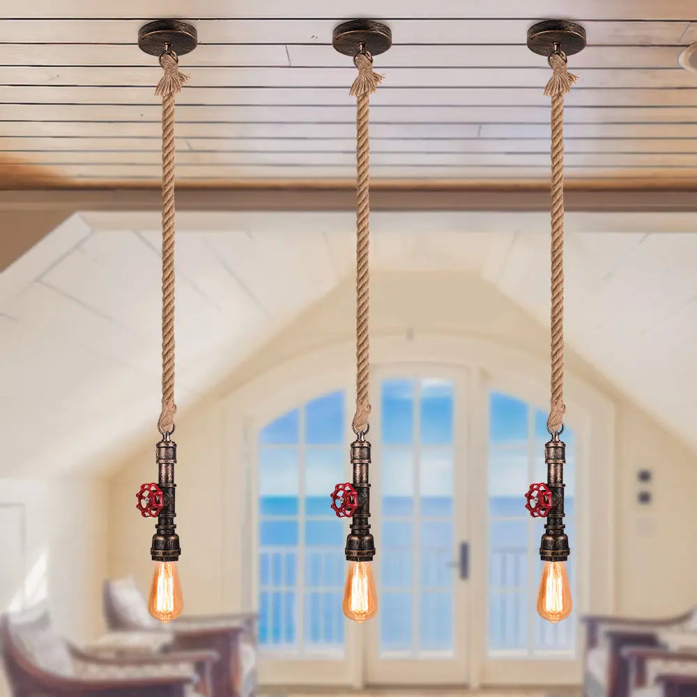DecorBites™ Industrial Iron Water Pipe Pendant Light - Retro E27 LED Hanging Lamp