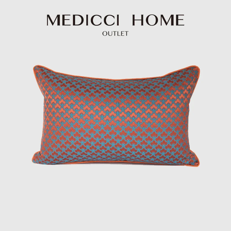 Decorbites™ Geometrisches Blau- und Rot-Jakard-Material Taillen-Kissenbezug für modernes Luxus-Dekor