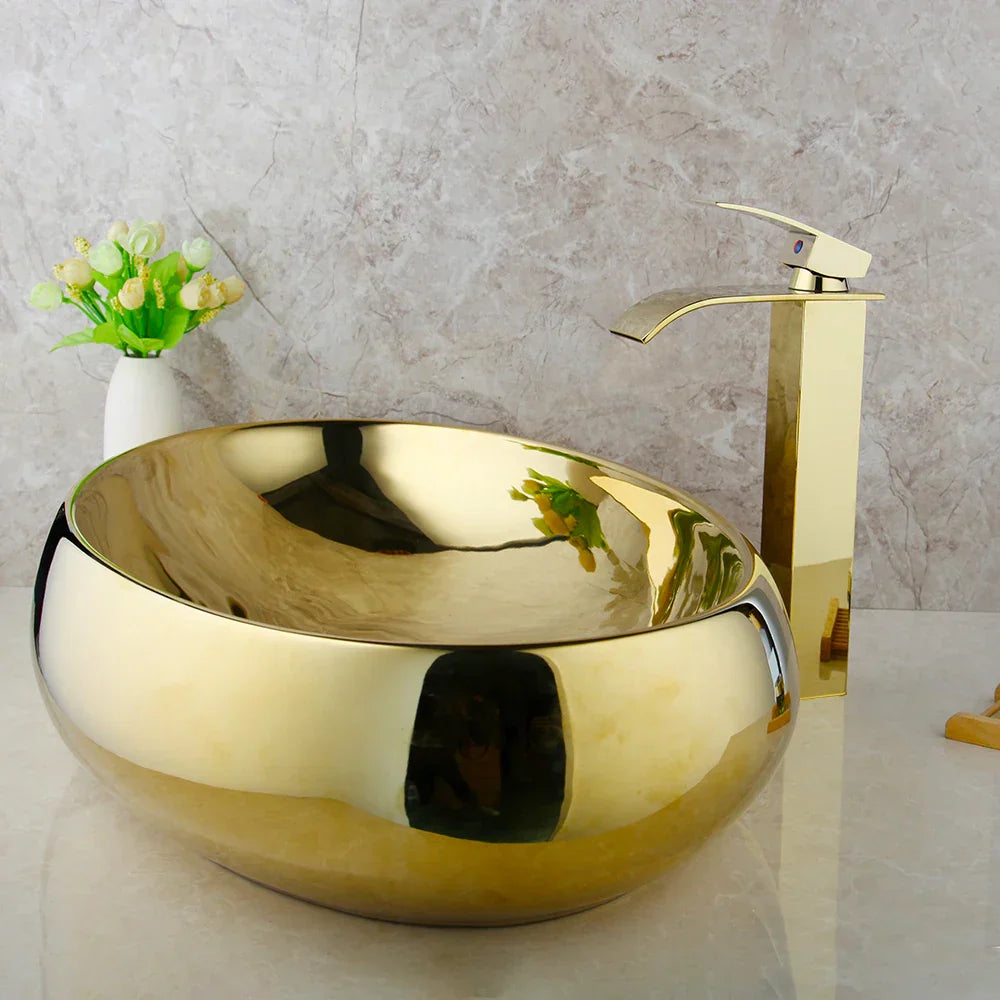 Gold Ceramic Basin Sink Set