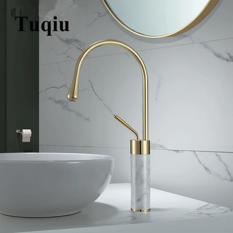 Gold Marble Basin Faucet Tall Style