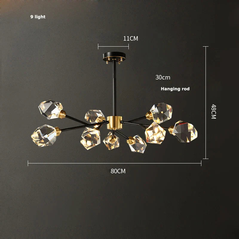 Decorbites™ Schwarzer Kristall-Kupfer-LED-Kronleuchter für das Esszimmer – Art-Deco-Hängeleuchte