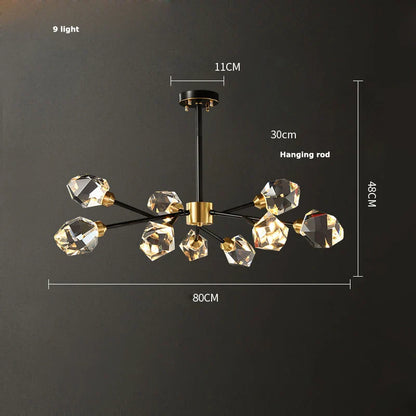 DecorBites™ Black Crystal Copper Chandelier LED Hanging Lamps for Dinning Room