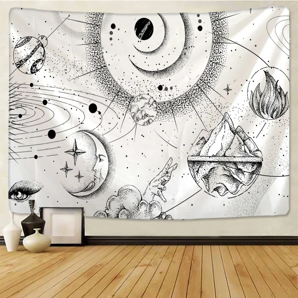 Decorbites™ Schwarz-Weiß-Sterne-Mandalas-Tapisserie - Wohnraumausstattung