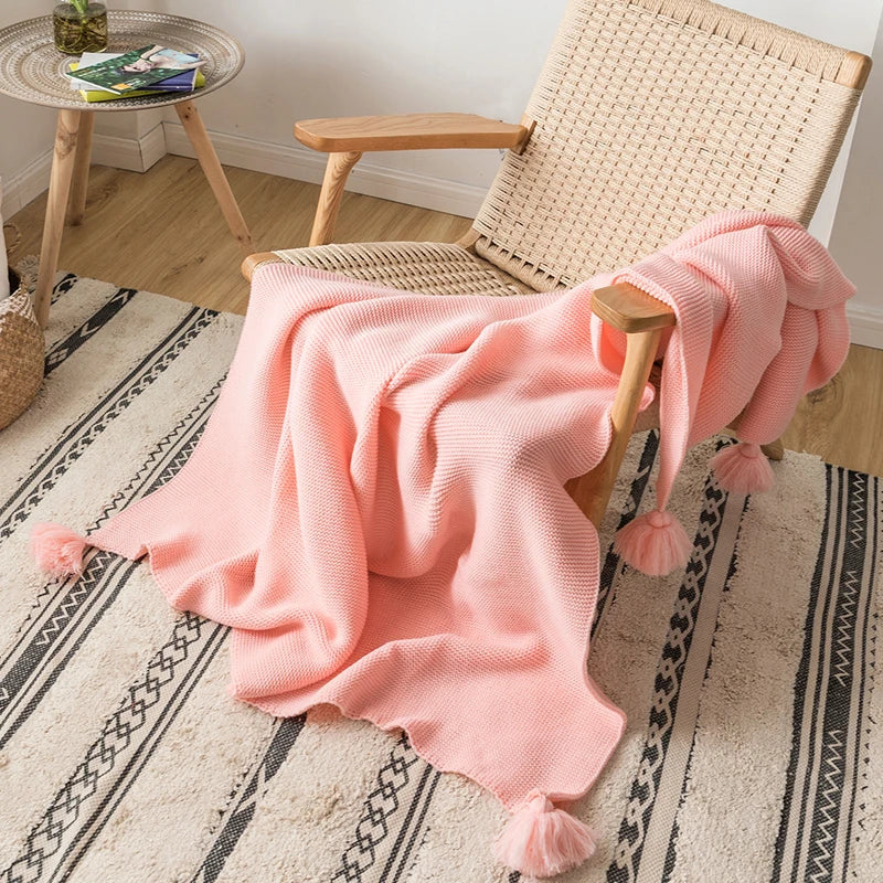 Decorbites™ Strick-PomPom-Quasten-Wurfbettdecke - Weiche Gelbe Decke 50"x62"
