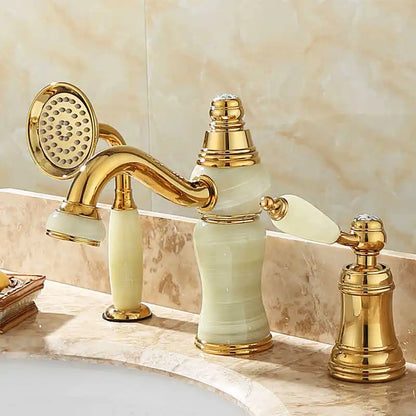 Decorbites™ Gold Messing Jade 3-Loch-Wandmontage Beckenarmatur mit Doppelgriff