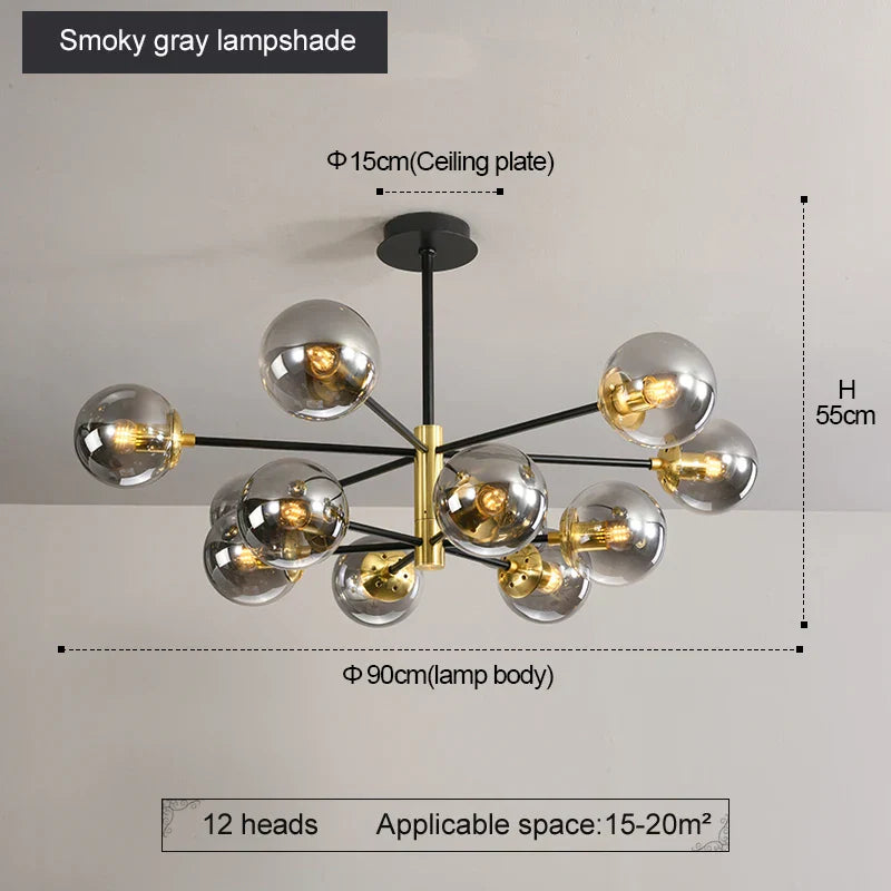 Decorbites™ Glas-Kugeln-LED-Kronleuchter: Retro runde Schmiedeeisen-Innenbeleuchtung für Küche, Wohnzimmer, Bauernhaus