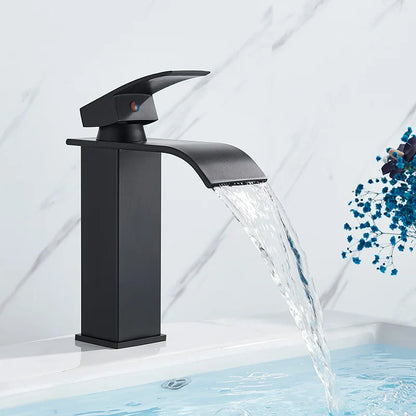 Decorbites™ Schwarze Messing Badezimmer Wasserfall Waschbecken Armatur Heiß-&Kalt Mischer Waschtisch Hahn Deckenmontiert