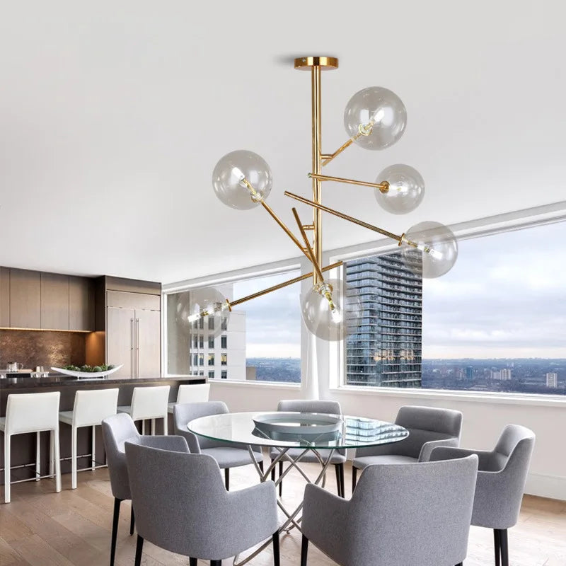DecorBites™ Glass Ball Iron Chandelier for Home Hotel Villa Living Room