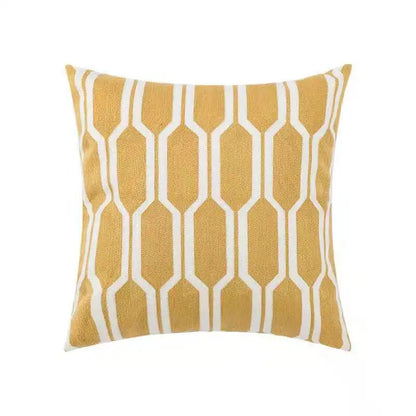 DecorBites™ Daisy Floral Geometric Embroidery Pillow Cover Yellow Blue 45x45cm Soft Cozy