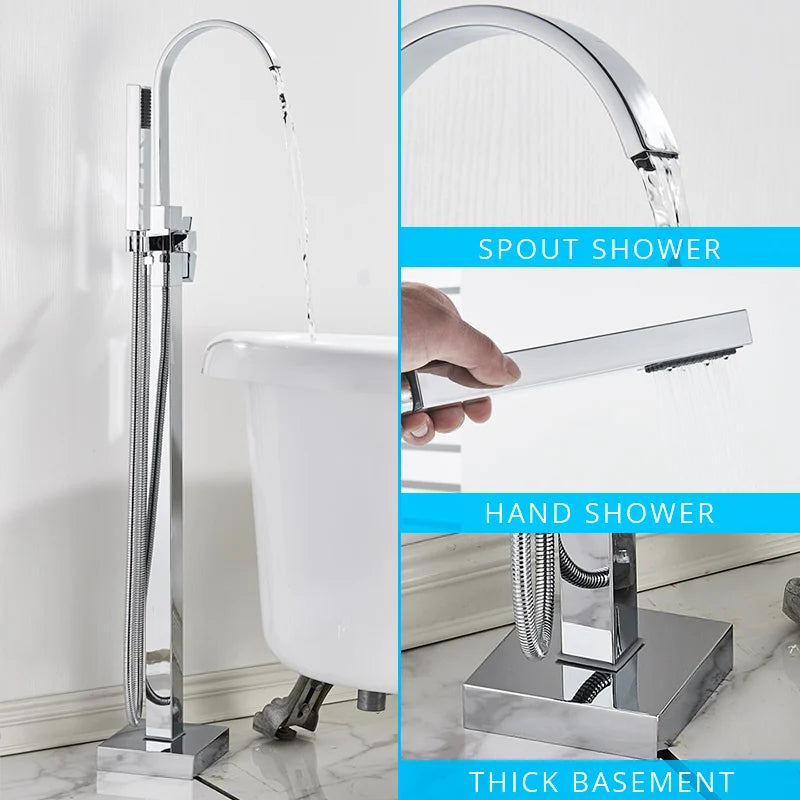 Decorbites™ Gold Badewannenarmatur-Set Heißes und Kaltes Wasser Duschmischer Hahn Wasserfall Bodenständer
