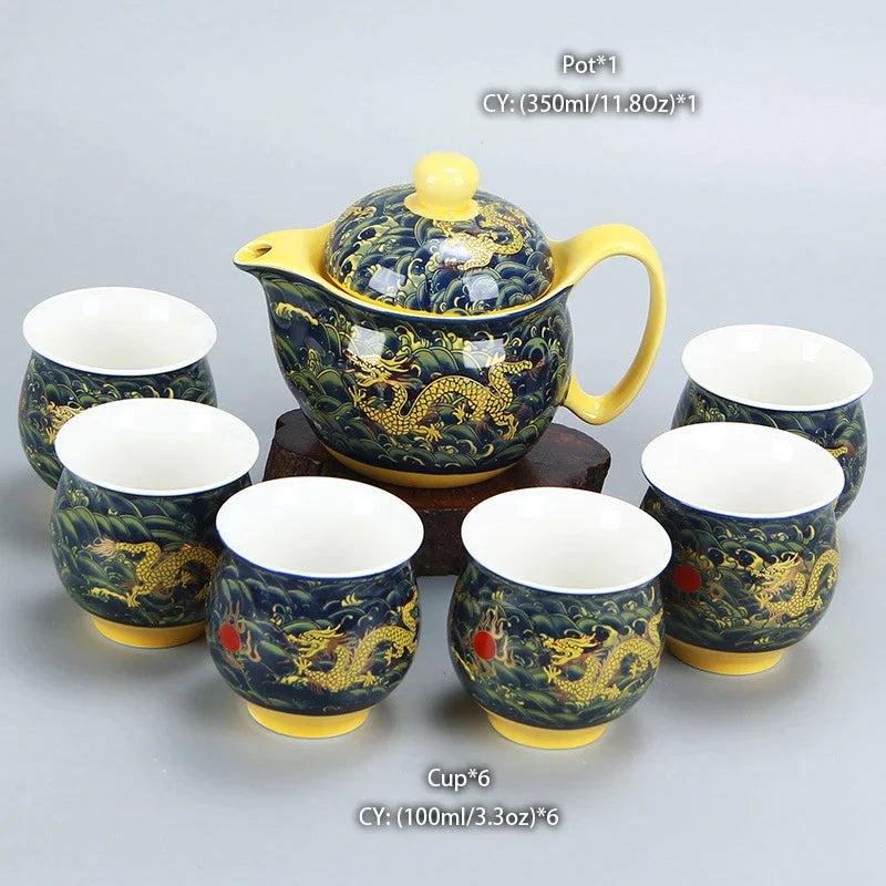 Decorbites™ Drachen-Teekanne-Teeset, Porzellan-Kung-Fu-Teegerät für Pu-Erh-Oolong-Zeremonie