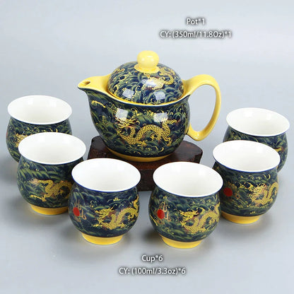 Decorbites™ Drachen-Teekanne-Teeset, Porzellan-Kung-Fu-Teegerät für Pu-Erh-Oolong-Zeremonie