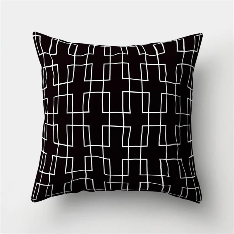 DecorBites™ Geometric Star Print Pillow Cover for Home Decor - Black & White Square Texture