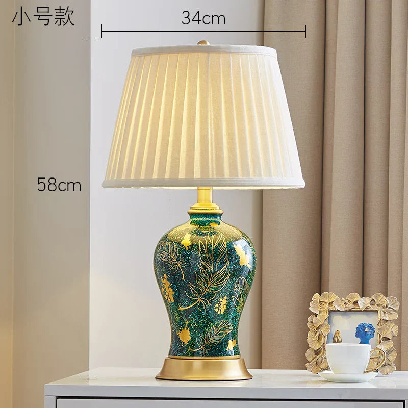 DecorBites™ Golden Leaf Green Ceramic Table Lamp - Luxury New Chinese Style for Living Room