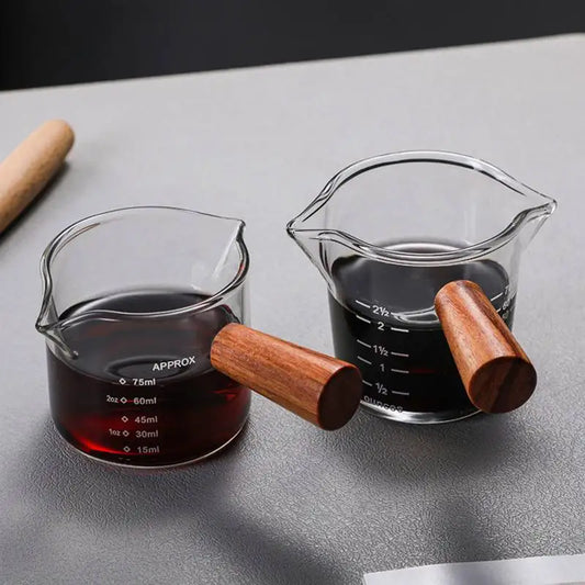 DecorBites™ Glass Espresso Milk Jug With Handle: Heat-resisting, Double/Single Mouth, Glass Scale Measure Mugs
