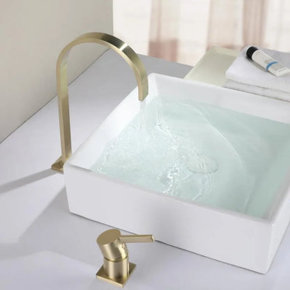 DecorBites™ Brushed Gold Basin Faucet: 360 Rotating Two Hole Widespread Bathroom Sink Tap