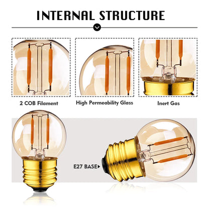 Decorbites™ Bernsteinfarbenes Vintage-LED-Glühbirne G40 1W Sockel E27 Warmweiß 2200K