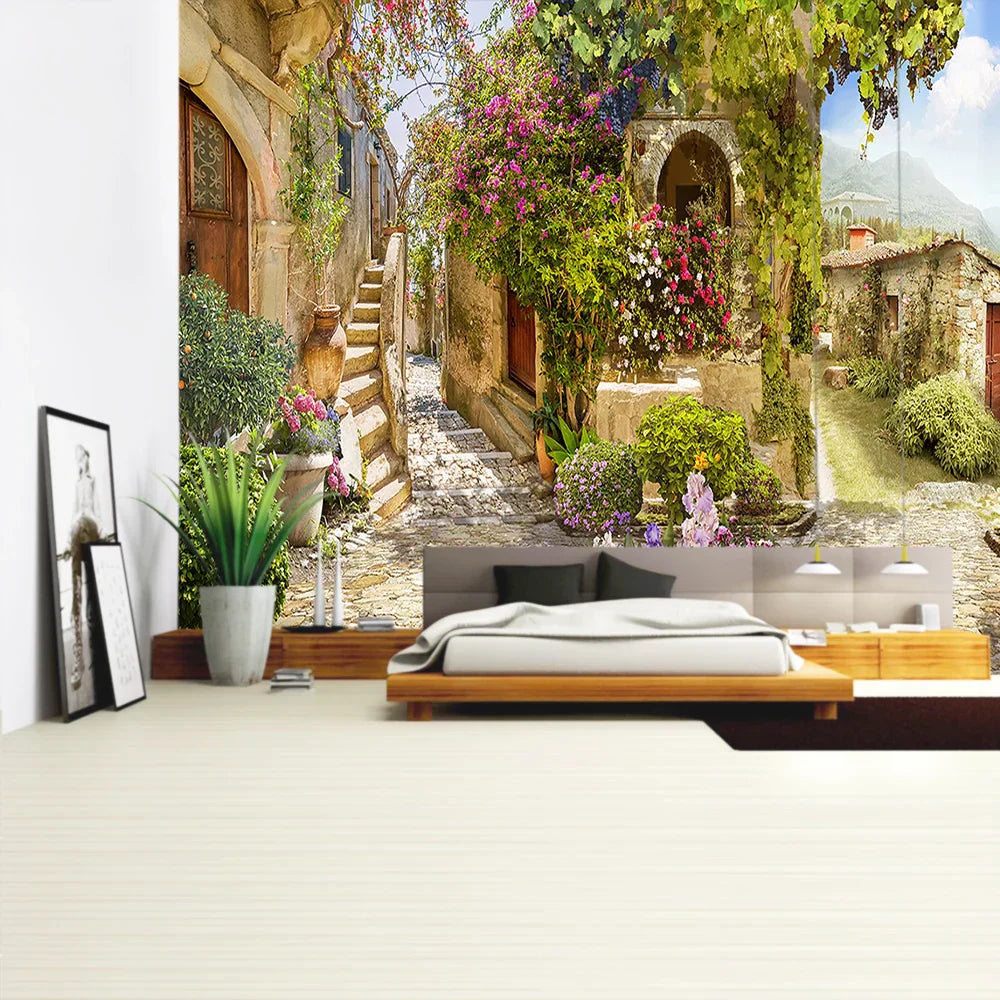 Decorbites™ Grüne Pflanzenlandschaft Wandteppich | Boho Wandbehang für Stadt Schlossberg