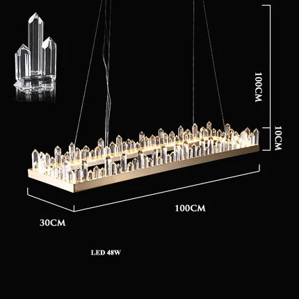 Gold Crystal Dining Chandelier Rectangle 100cm