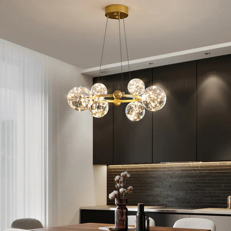 Decorbites™ Goldener Ring-Glasball-Lüster mit Fernbedienung für Wohn- und Esszimmer