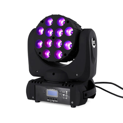 Decorbites™ LED Wash Moving Head Light RGBW 4in1 Quad 12x12W Bühne DJ DMX 9/16 Kanäle