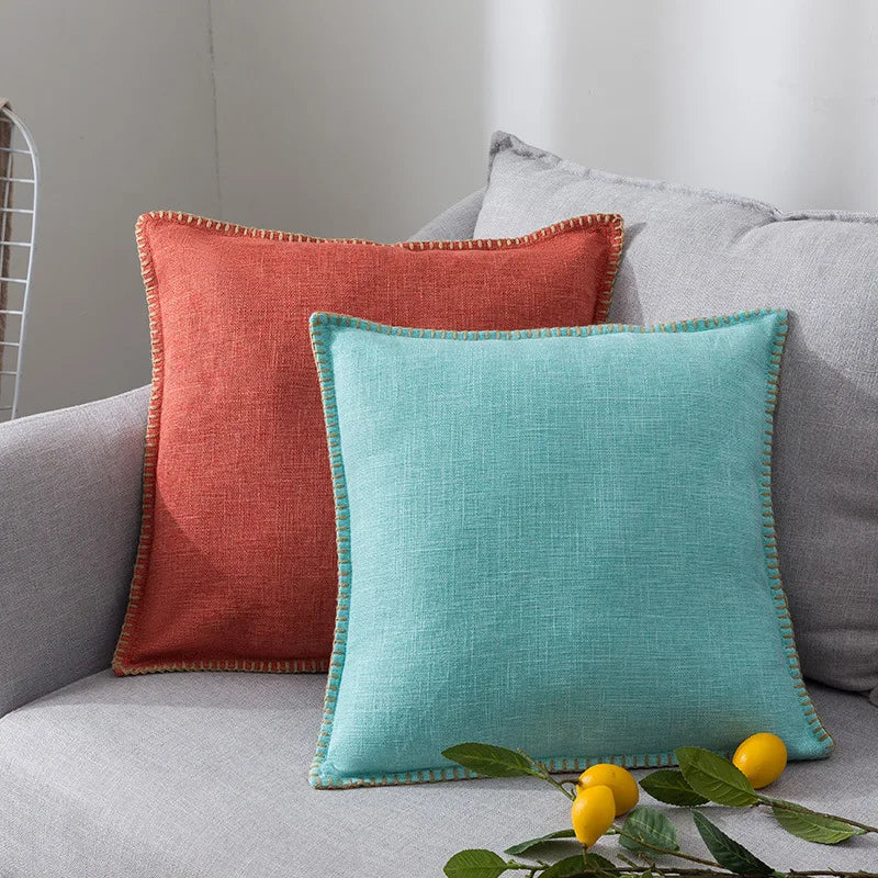 Decorbites™ Leinen-Fransen-Kissenbezug: Blau Grau Gelb Rot Grün für Sofa Bett