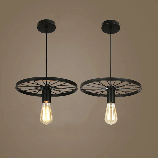 DecorBites™ Iron Wheel Chandelier | Retro Loft Industrial Pendant Light for Dining Room