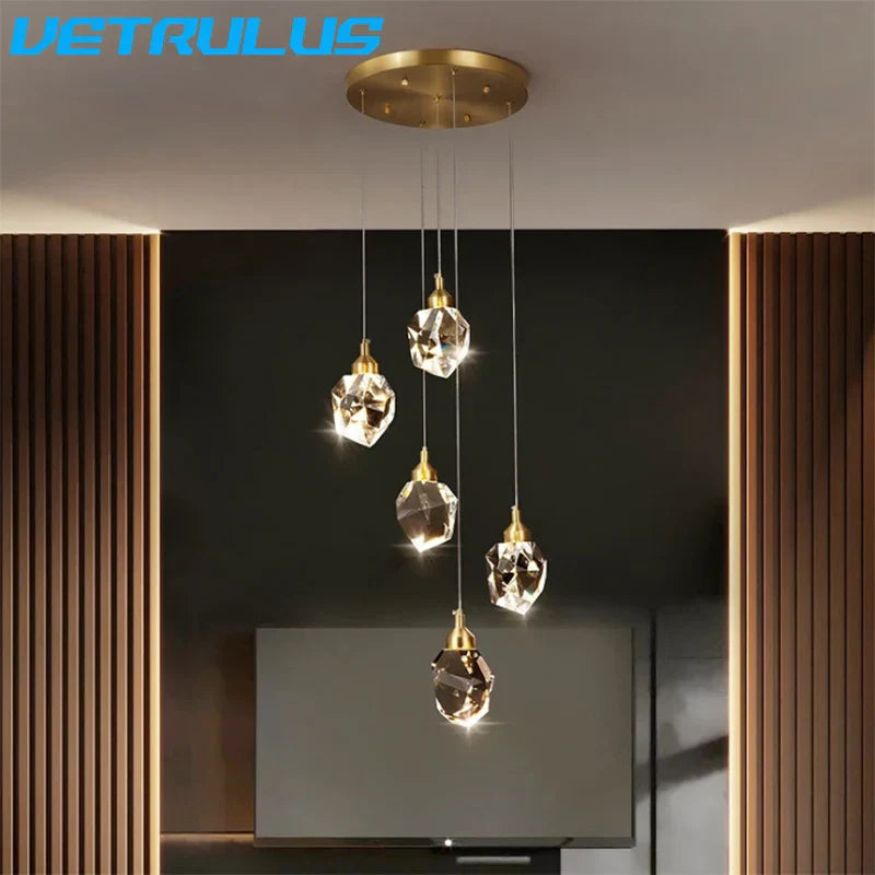 Decorbites™ Diamantkristall-LED-Kronleuchter, Messing-Deckenpendellampe für Esszimmer