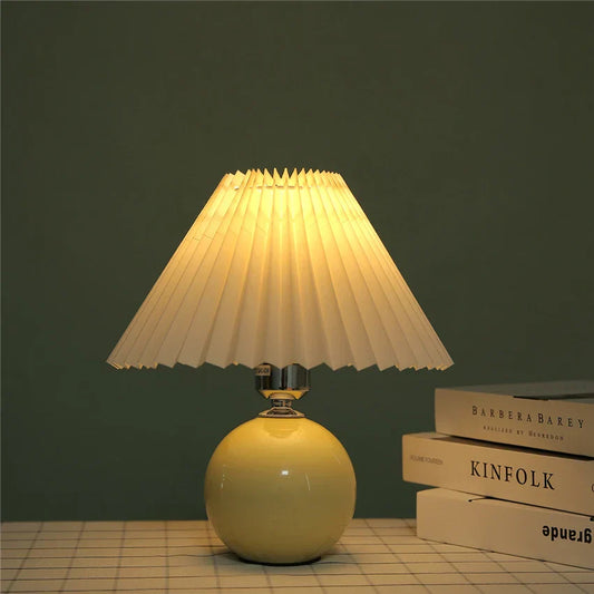 Decorbites™ Japanische Keramiktischlampen Wohnzimmer Plissefächer Lampenschirm Warmes Schlafzimmerbeleuchtung
